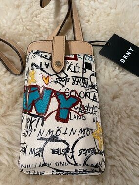 DKNY Beige Graffiti Crossbody Phone pouch